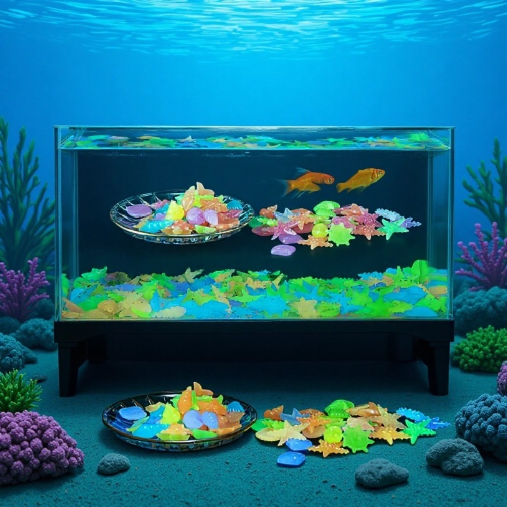 Aquarium Fish Enrichment - Leuchtende Ozeansteine, fluoreszierende Muscheln, bunte Seesterne