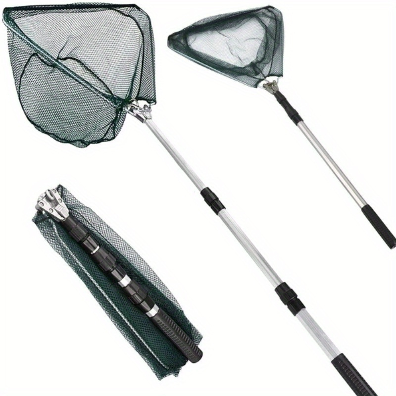 Fish Net Handle - Faltbares Dreieck-Fischkeschernetz mit Teleskopgriff aus Aluminiumlegierung,
