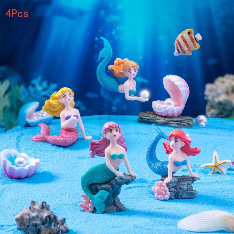 Aquarium Fish Enrichment - 4 Stück Plastik-Aquarium-Dekofiguren Kleine Meerjungfrau Miniatur-Figuren