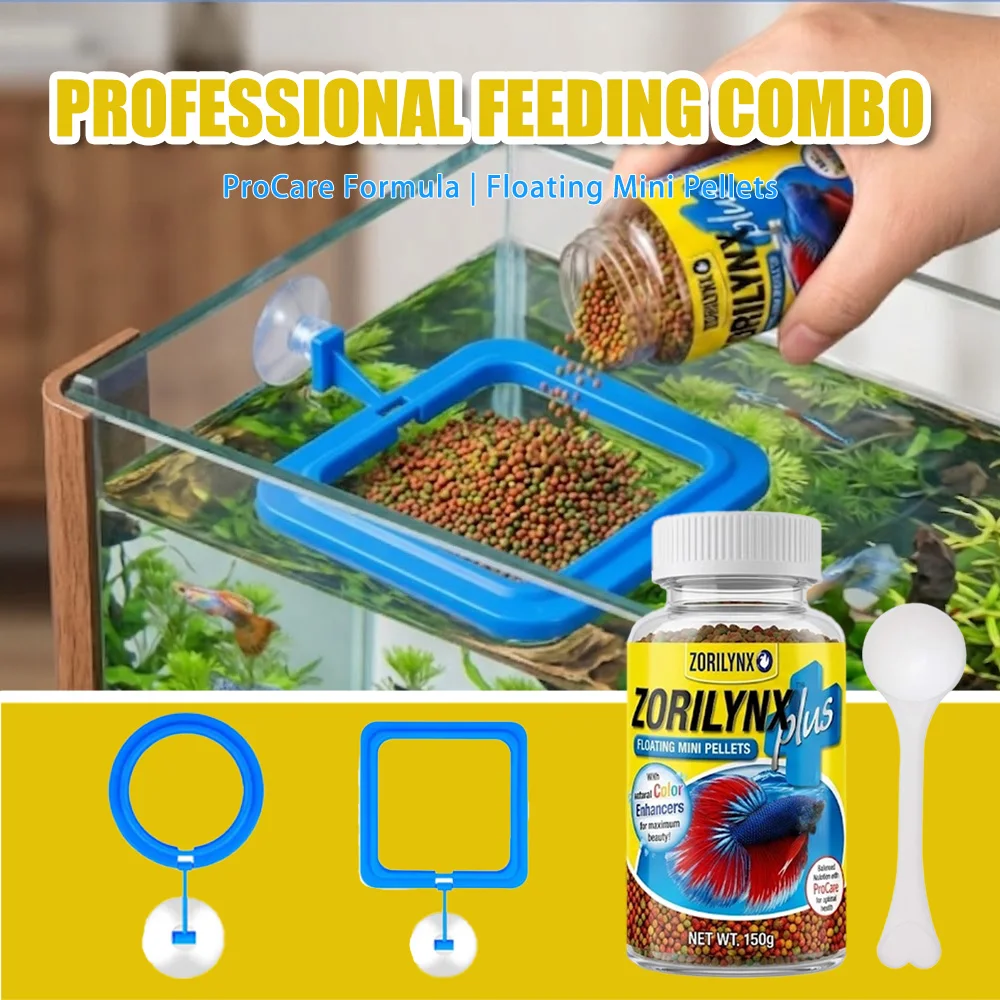 Fish Food Flake - Betta-Fischfutter Schwimmende Mini-Pellets mit Aquarium-Fütterungsring Farbverstärker
